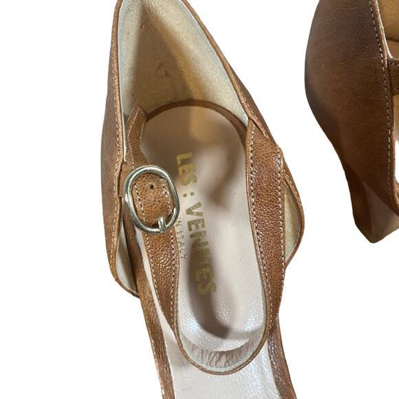 Les Venues Brown Leather Strappy Heels Women Sz 39.5 - Picture 8 of 11